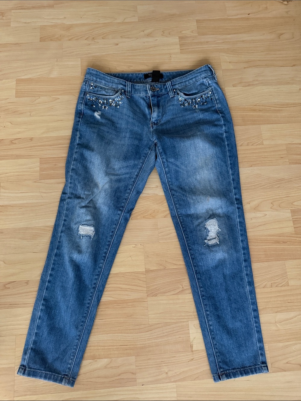 White House Black Market Medium Blue Skinny Jeans with Embellished Pockets 4P
